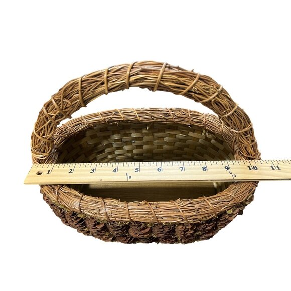 Handcrafted Pine Cone Moss and Wicker Basket With Handle Fairy Flower 10x6 - Picture 5 of 7